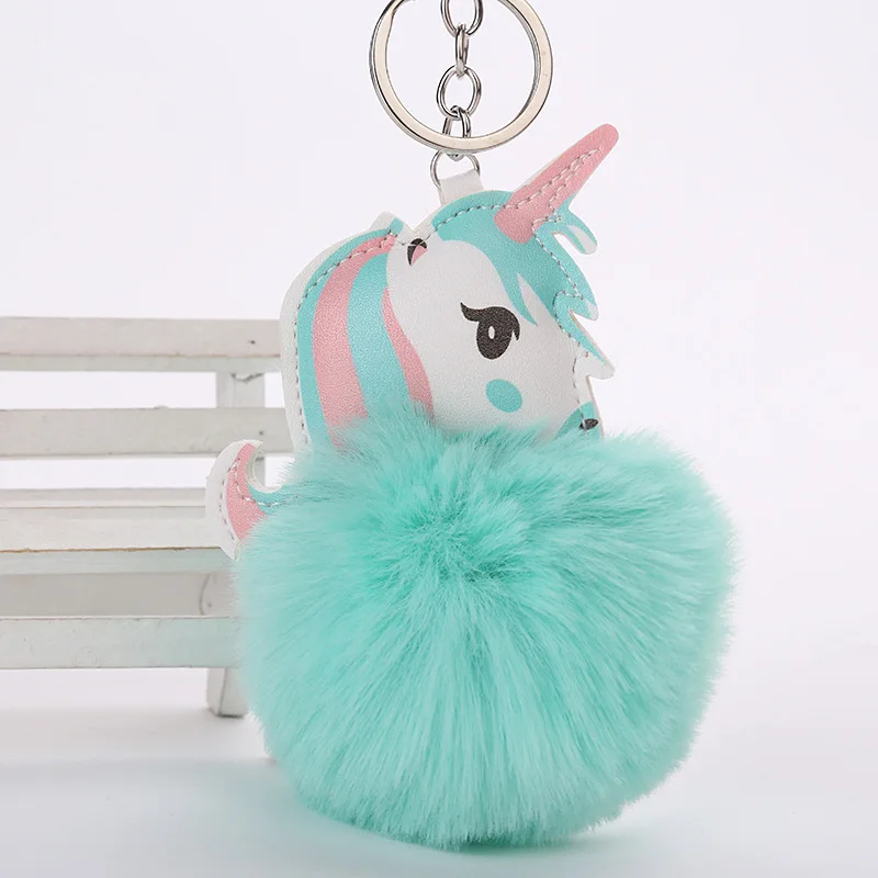 mint green Милый Плюшевый единорог игрушки для детей подарок мягкая кукла игрушки меховой шар помпон мини плюшевый кулон брелок для девочек Сумка висячий Декор - Цвет: mint green