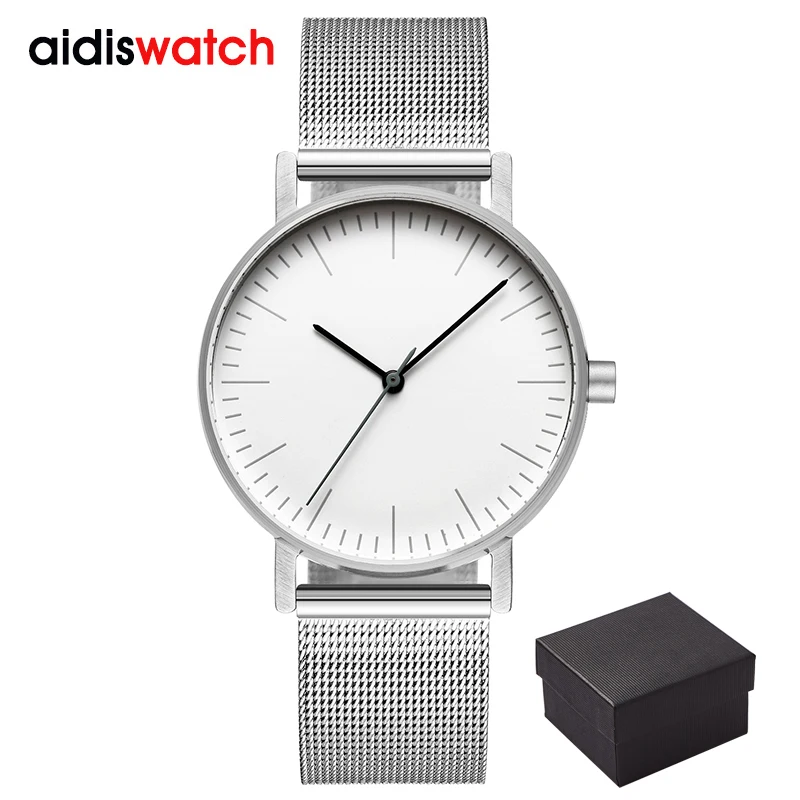 Bauhaus минималистичный стиль кожаные часы Swiss Rhonda 763 движение Минимальный 36 мм из нержавеющей стали Meshbelt Пара часы MY-H1 - Цвет: Серебристый