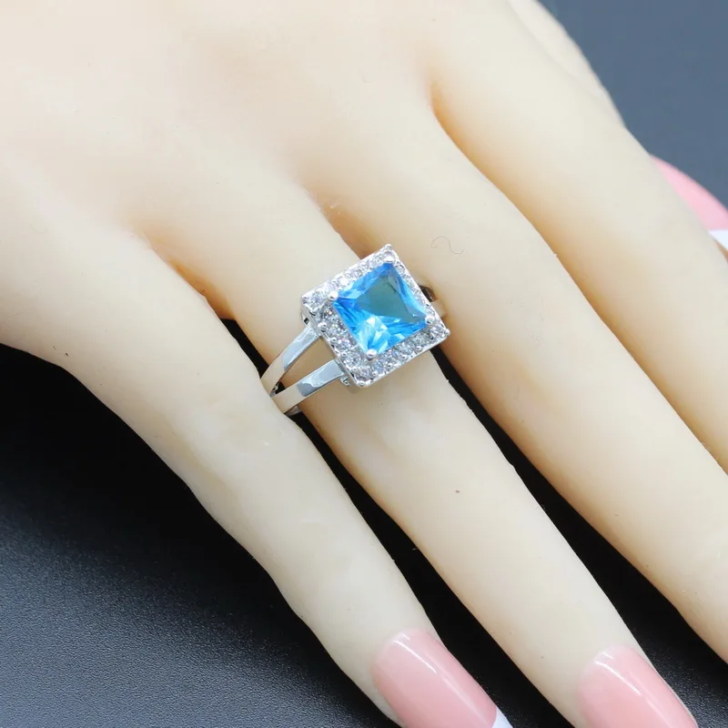 925 Sterling Silver Ring for Women Bridal Daily Square Shape Multi color Green Blue Crystal AAA Zirconia Rysean | Украшения и