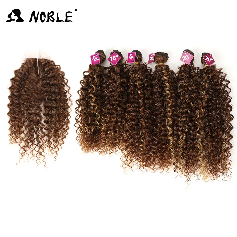 Noble Synthetic Hair Weave 16-20 inch 7Pieces/lot Afro Kinky Curly Hair Bundles With Closure synthetic lace For Black Women