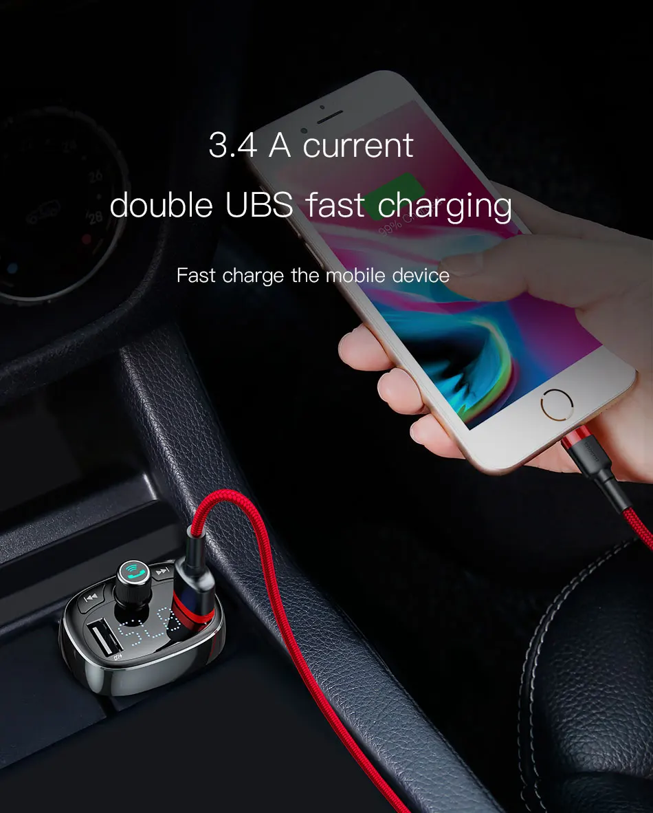 Baseus fm-передатчик модулятор Bluetooth Handsfree автомобильный комплект аудио mp3-плеер с 3.4A двойной USB автомобильный fm-передатчик зарядное устройство для телефона