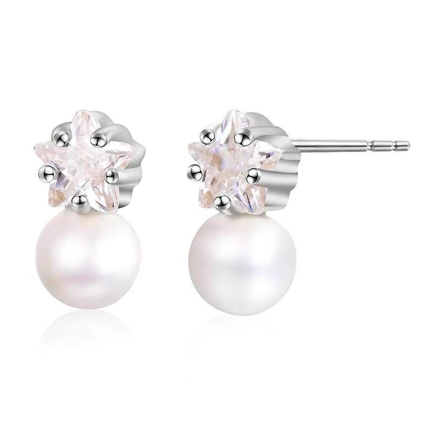 Женские серьги-гвоздики из серебра 100% пробы с натуральным жемчугом | Украшения и