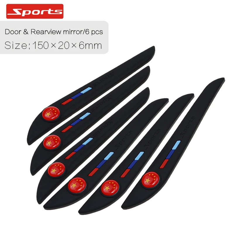 Sports-black 6pcs Автомобильная Дверь Зеркало заднего вида против столкновений полоски для укладки молдинги Защита от царапин защита края для Mazda Skoda peugeot Ford Vw - Цвет: Sports-black 6pcs