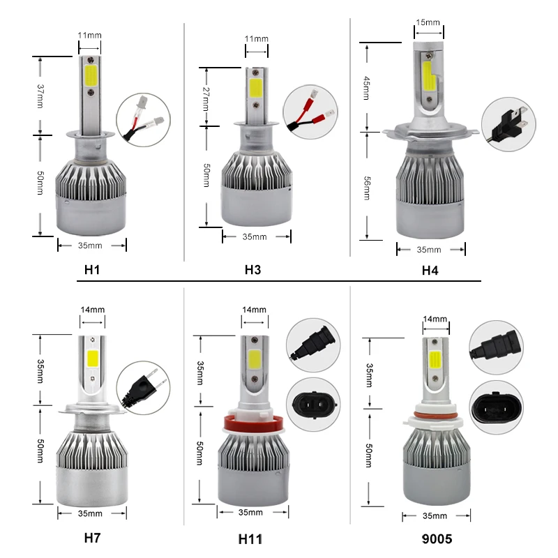 Высокая Яркость светодиодный фар автомобиля H7 H14 H3 9005 HB4 9006 H1 H11 72W фары для 7600LM C6