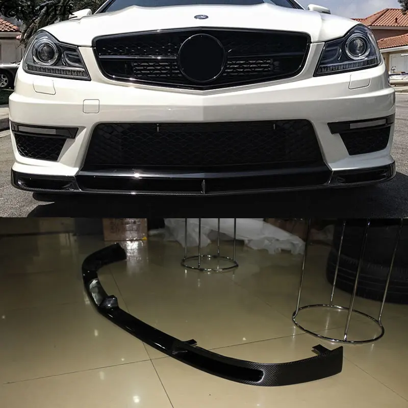 W204 C180 C200 C63 V Стиль углеродного волокна передний бампер спойлер для benz C260 C300 AMG 11