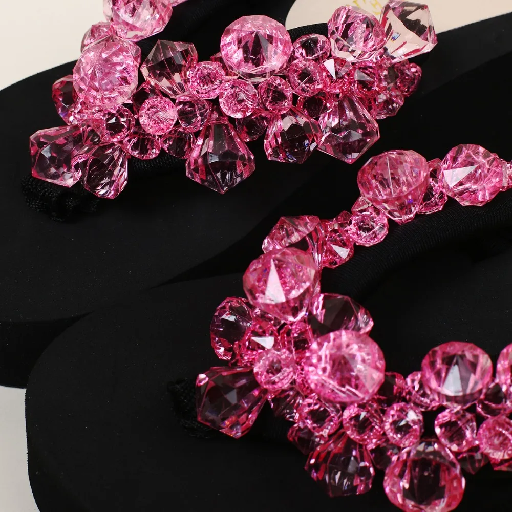 Летняя женская обувь HAHAFLOWER женские пляжные тапочки ручной работы с бриллиантами