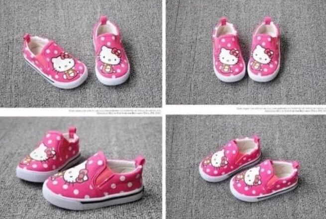 Модная парусиновая Hello Kitty в горошек для маленьких девочек Обувь для детей Сабо Детские firstwalkers