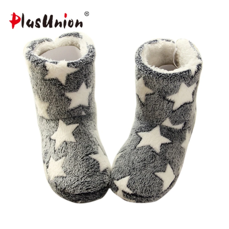 Star Flock Flat with 2 Colors Winter Indoor Slippers for Women Grey Ball Beaded Pink Adult House Shoes Soft Warm Slipper | Обувь