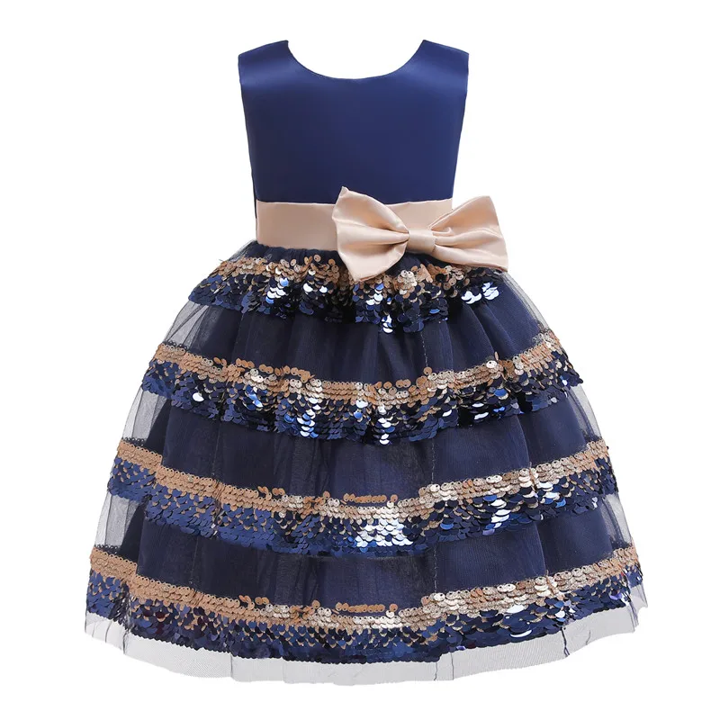 

1th, June Childrens's Day Princess Dress Elegant Baby Girls Sequined Cake Dress Beautiful Layered Mesh Bow Belt Formal Dresses