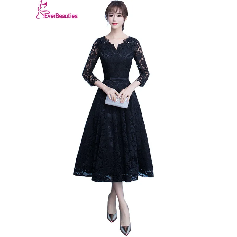 Черные вечерние платья 2020 кружевное женское платье ручной работы длиной ниже