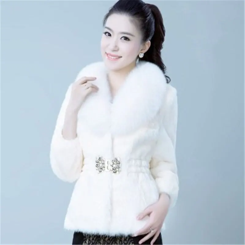 Новинка, осенне-зимнее пальто, женская одежда, имитация меха норки, куртка, модное пальто, тонкий воротник из лисьего меха, женские пальто A1479 - Цвет: white
