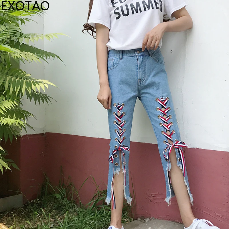 EXOTAO/джинсовый бандаж спереди для женщин модель 2017 года длина по щиколотку