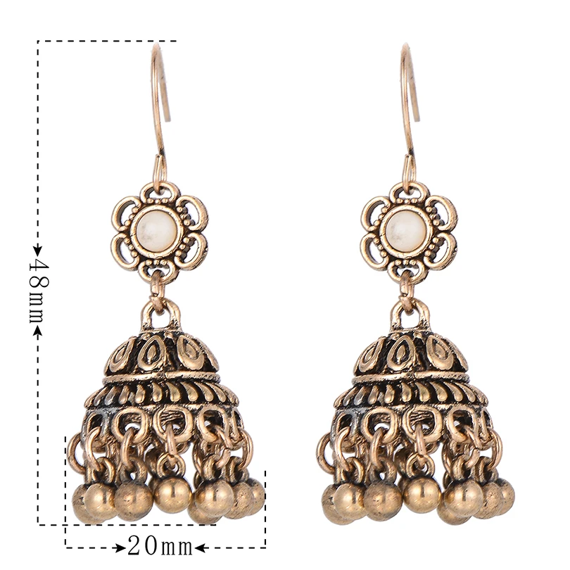Ethnic Natural Stone Retro Golden Dangle Drop Earrings Boho Beads Tassel Hanging Earring for Women Female Indian Jewelry | Украшения и