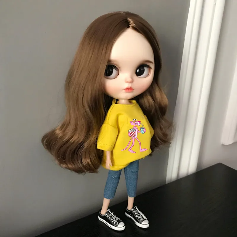 Tshirt jean I 2 шт./компл. Blyth кукольные одежда комплект детской одежды, футболка+ джинсы, комплект для 1/6 куклы, Blyth Одежда Аксессуары для куклы Pullip Озон ob24 ob27 наряды - Color: Tshirt jean I