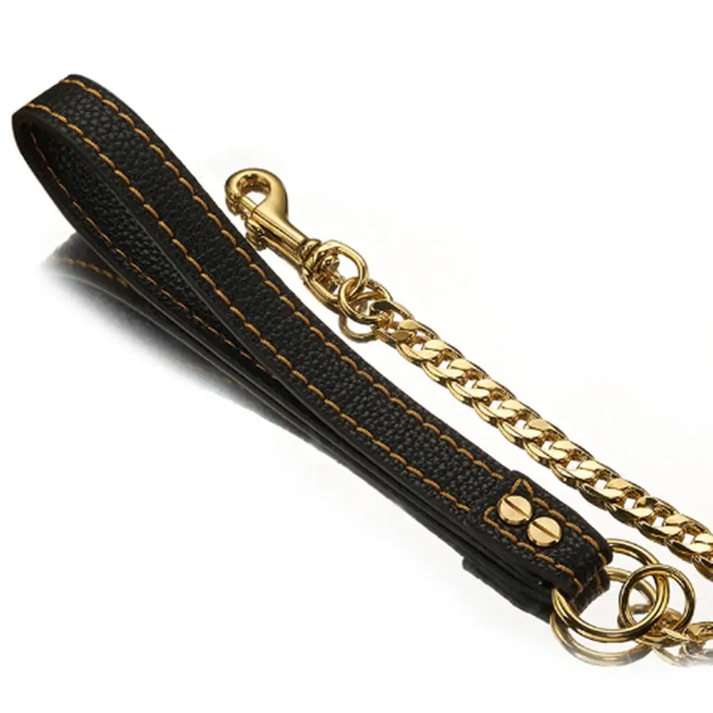 42+9inch Fashionn Gold Color Pure Copper Dog Slip Leash Cuban Chain Training Choke Collar Strong Traction Practical Necklace | Украшения и