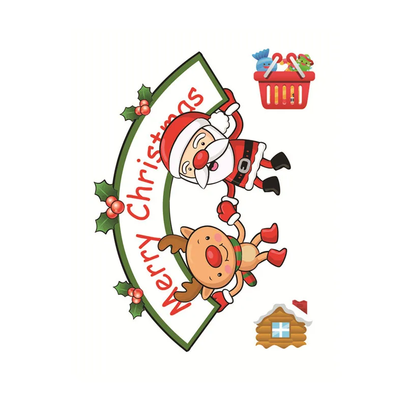 Elk santa 10 шт Новогодние наклейки на окно снежинки украшения Рождественские украшения для дома магазин оконные наклейки Noel новогодний декор - Цвет: Elk santa