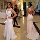 Женское длинное вечернее платье-русалка, белое кружевное платье с открытой спиной, в арабском стиле, для выпускного вечера,