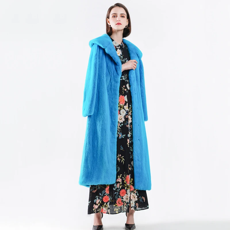 Ftangaiur Winter Jacket Import Velvet Mink Fur Coat Turn-Down Collar Solid Causal Coats Women's X-Long Real | Женская одежда