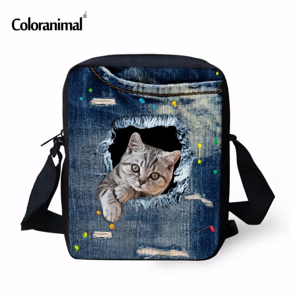 

Милый школьный портфель Coloranimal из денима с кошкой для детей, стильная миниатюрная сумка на плечо для девочек и дошкольников, маленькая сумка...