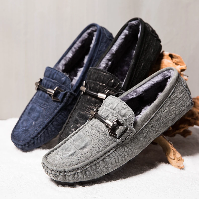 Gommino Plush Winter Shoes Men's Loafers Genuine Leather Men Boat Casual Mens Loafer Soft Driving Moccasins | Обувь