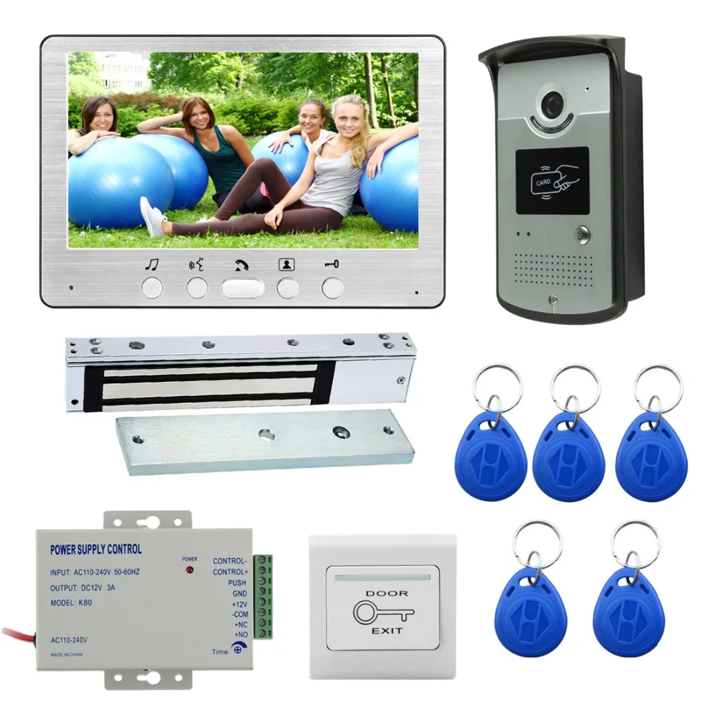 SYSD 7 Inch Wired Video Doorbell RFID Unlock Video Intercom Kit with 1 Camera 1 Monitor with Lock