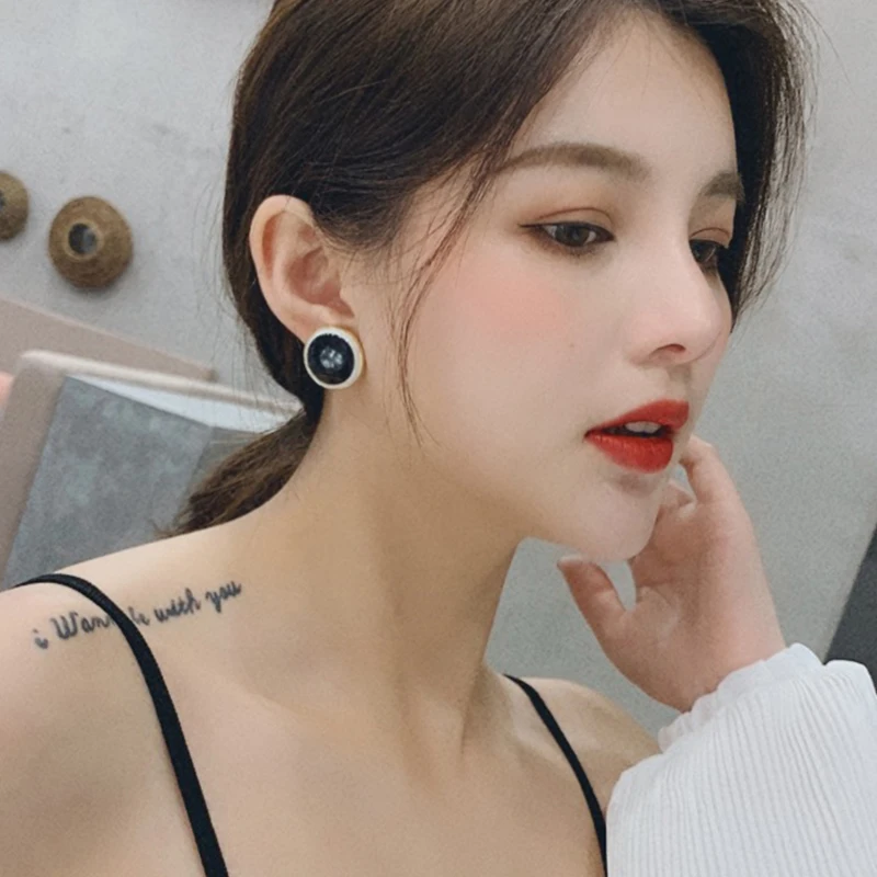 925 silver needle earrings personality temperament round circle ring wild button | Украшения и аксессуары