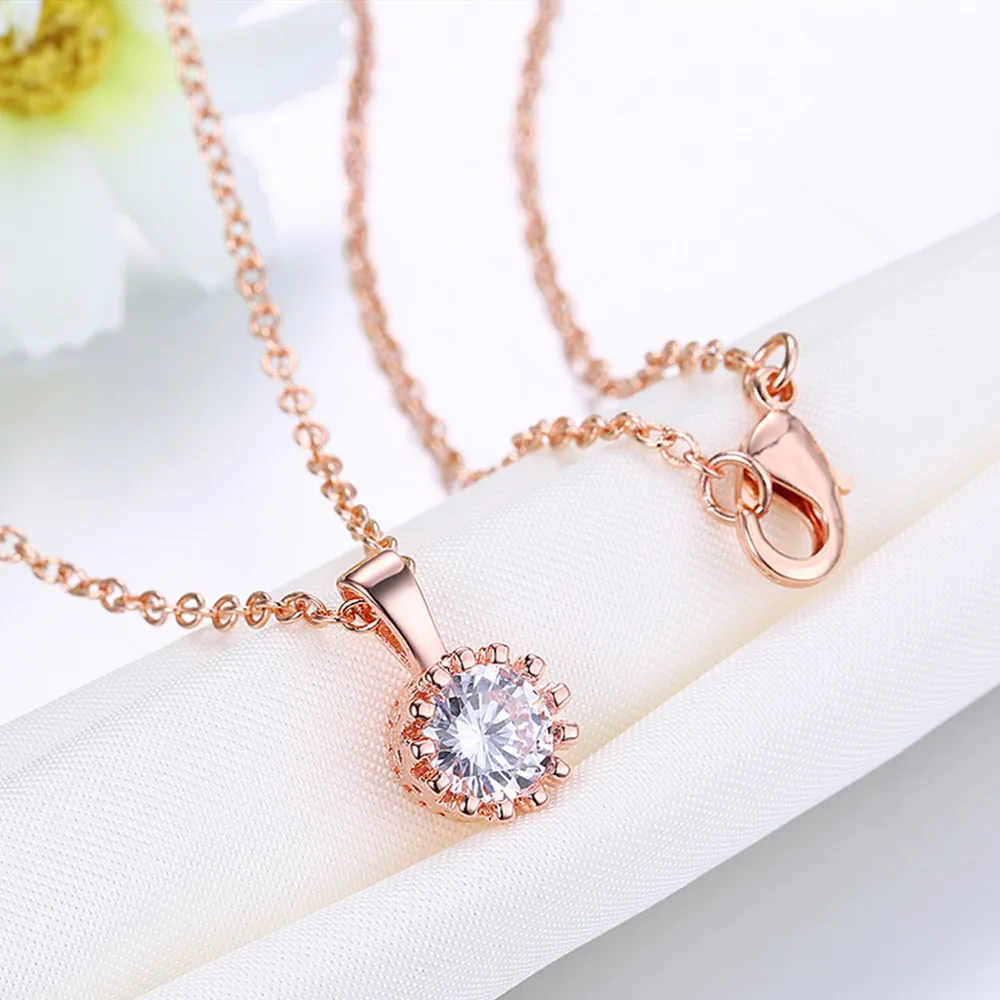 Сверкающий цветок розовое золото оловянный сплав подвеска ожерелья белый чистый