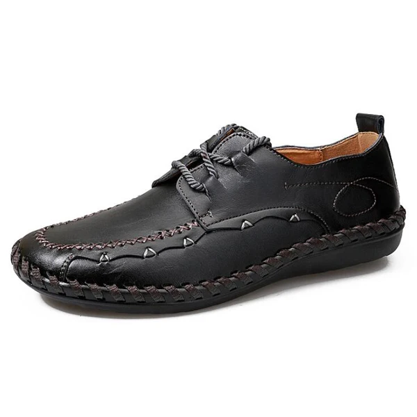 Black shoes YIGER/Новинка; мужская повседневная обувь из натуральной кожи; Мужская обувь для отдыха на шнуровке; обувь для деловых людей; прошитая обувь на четыре сезона; 0094 - Цвет: Black shoes