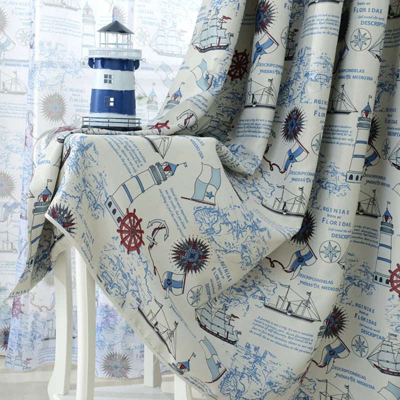 1 Panel Curtain Coqueena™ Якорь Корабль Готовые Шторы в детскую, Шторы для детской, Шторы для спани, Шторы для спальни, 1шт - Цвет: 1 Panel Curtain