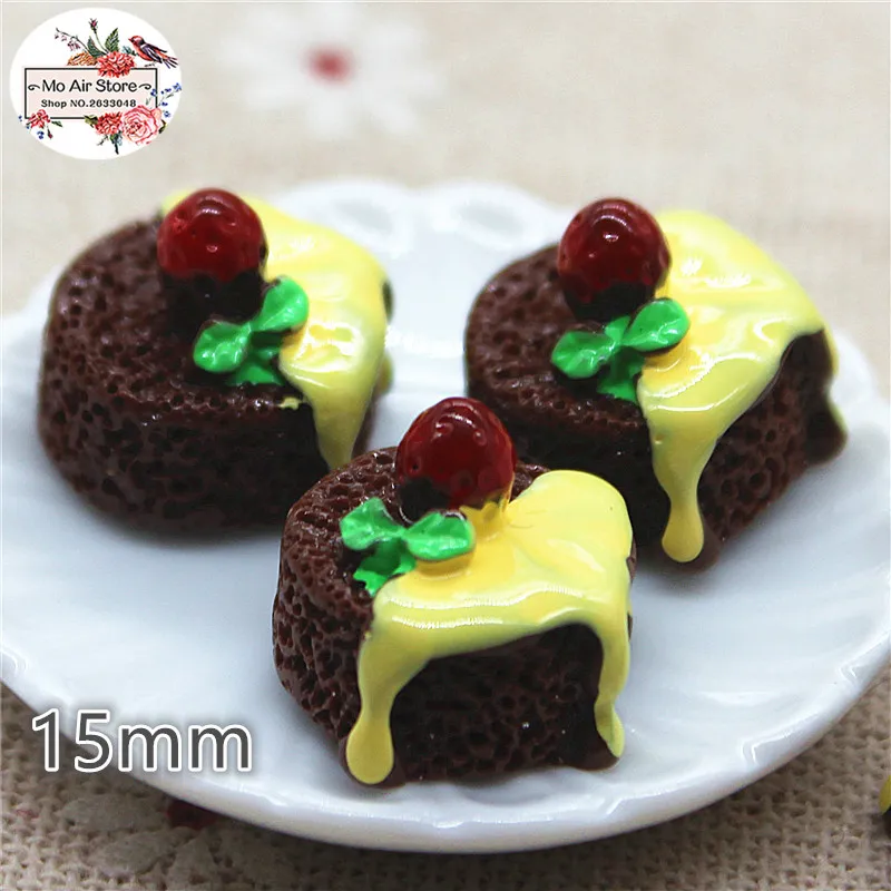 10 шт. смолы 3D клубничный шоколад кабошон Торт миниатюрная еда художественное