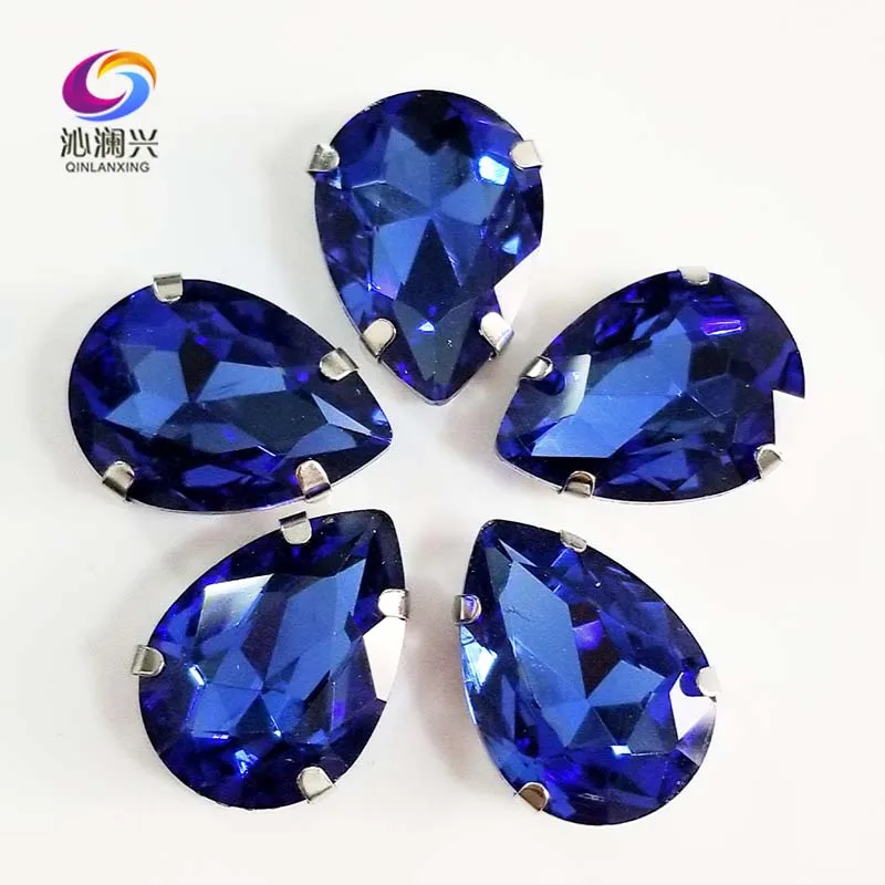 

Light Blue Teardrop Shape High Quality Glass Crystal Flatback Sew on Claw Rhinestones,Diy Clothing Sewing Accessories
