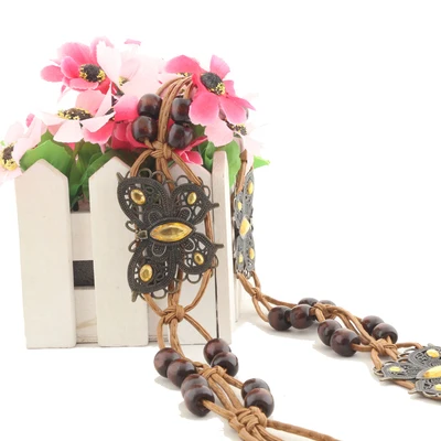 BooLawDee женский тканый пояс с бабочкой и узлом украшенный бисером богемный для