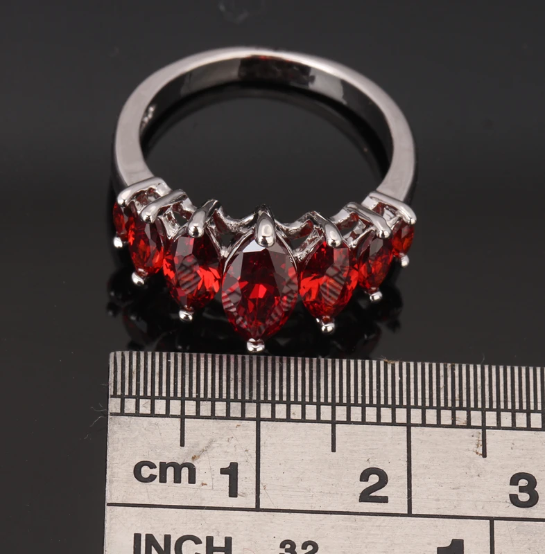 Кольцо серебряное с красным гранатом в форме маркиза размеры 6 / 7 8/9 S0074|925 sterling silver
