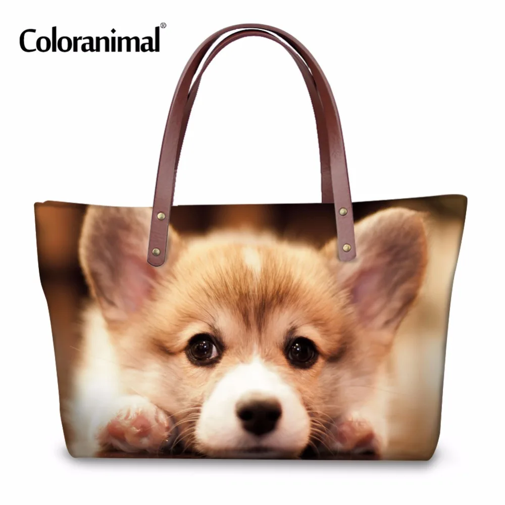 

Coloranimal милый щенок собака вельш корги принт Для женщин большой Ёмкость Сумки из натуральной кожи Повседневное sac a main femme роскошная женская с...