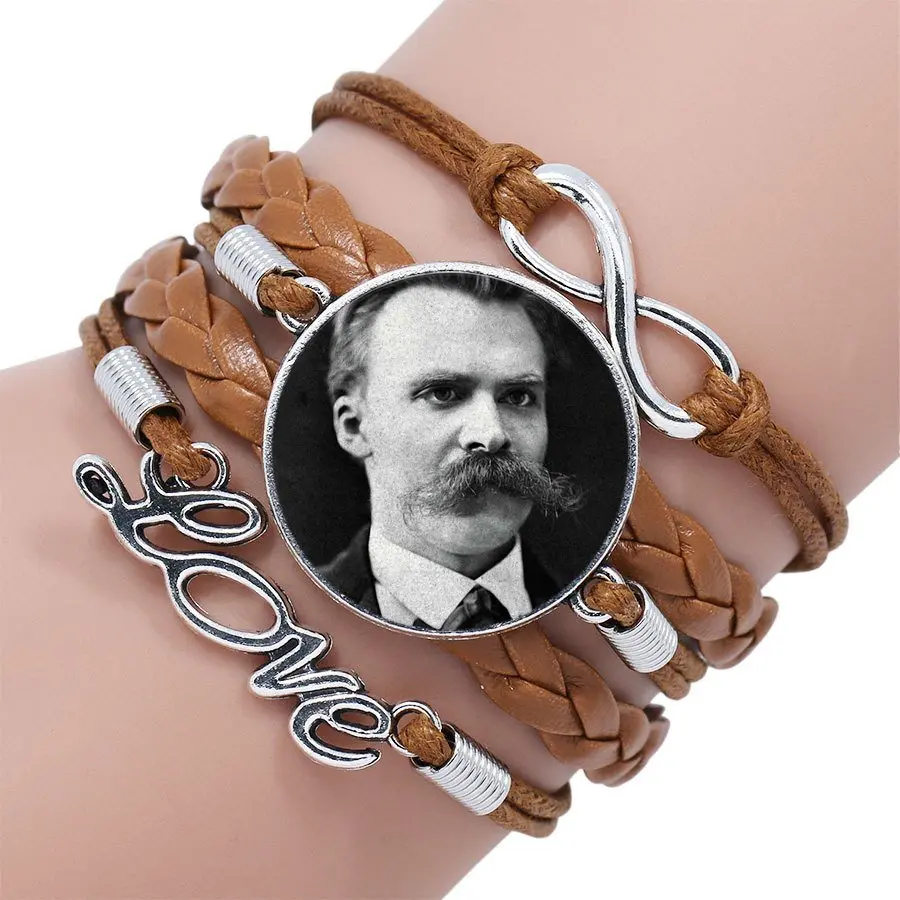 Модный многослойный стеклянный кабошон черный/коричневый кожаный браслет для