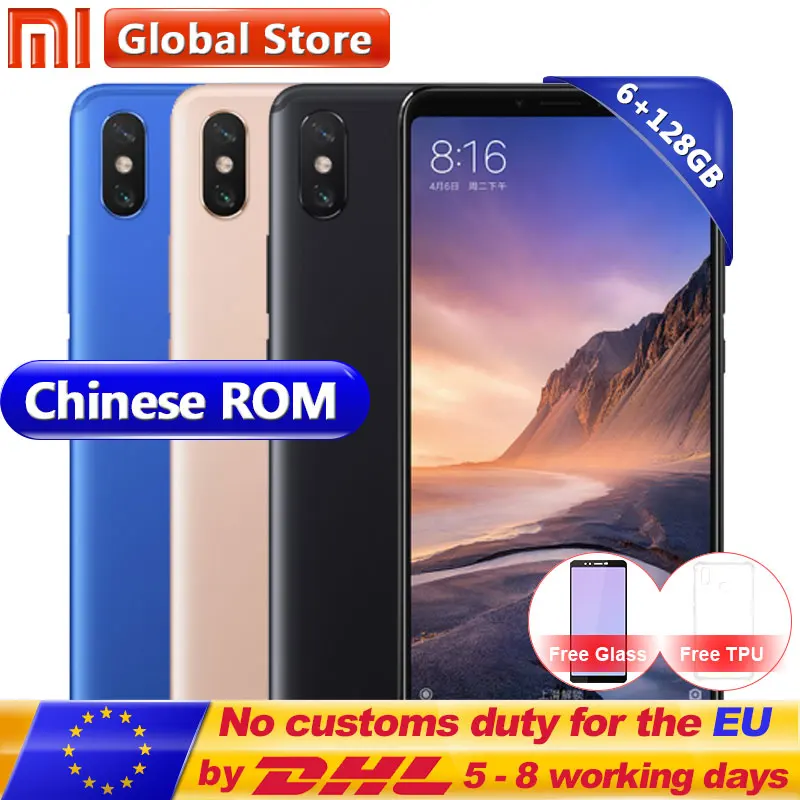 Оригинальный Xiaomi Mi макс 3 6 ГБ Оперативная память 128 Встроенная мобильного