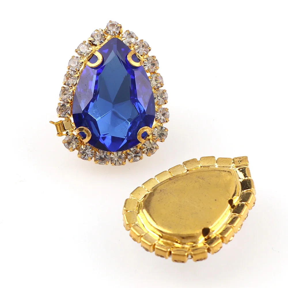 Каплевидная Золотая основа пришивная с красочным стеклом и камнем кристальная