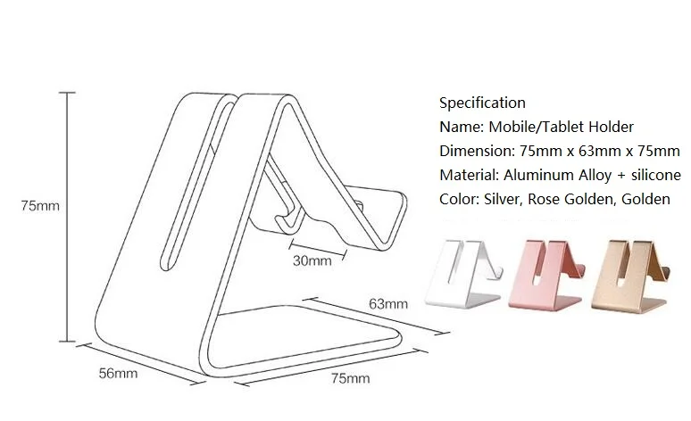 Rose Gold Aluminium Alloy Phone Holder Charging Station For iPhone 7 6 5 Charger Desktop Samsung Huawei Mate 9 Accessories | Мобильные