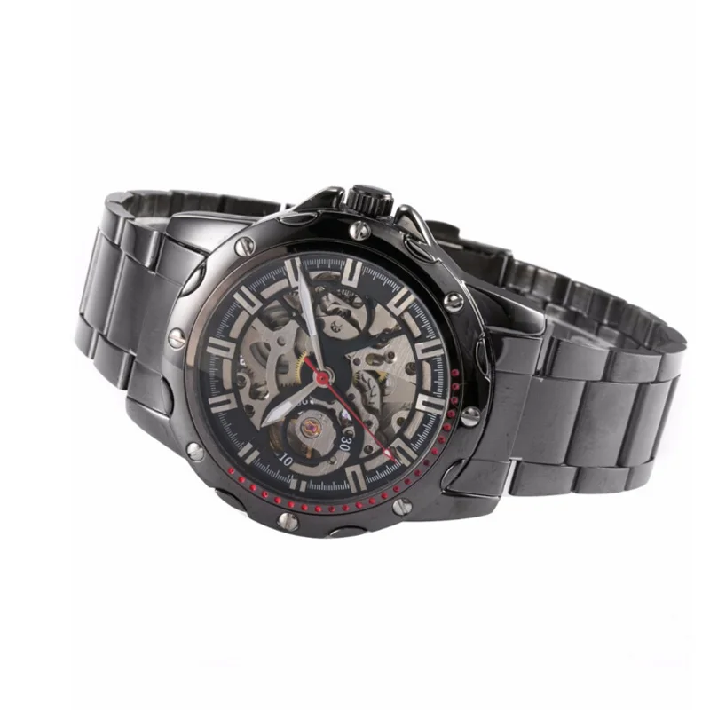 

Luxury Brand SHENHUA Fashion Steampunk Mechanical Watches Men Black Skeleton Automatic Mechanical Watch relogio masculino