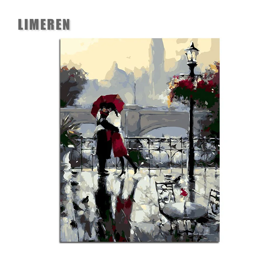 Hugging Lovers Oil Painting By Numbers Rainy Street Cuadros Decoracion Acrylic Paint On Canvas For Artwork Modern Art Decor | Дом и сад