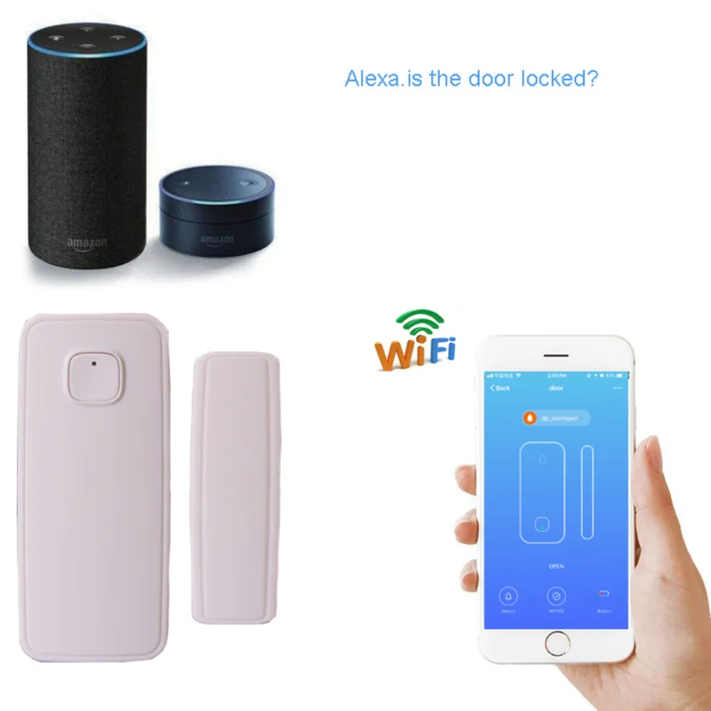 Home Door/Window Detector WiFi App Notification Alerts Battery Operated Security Sensor Work with Alexa Echo Google | Безопасность и