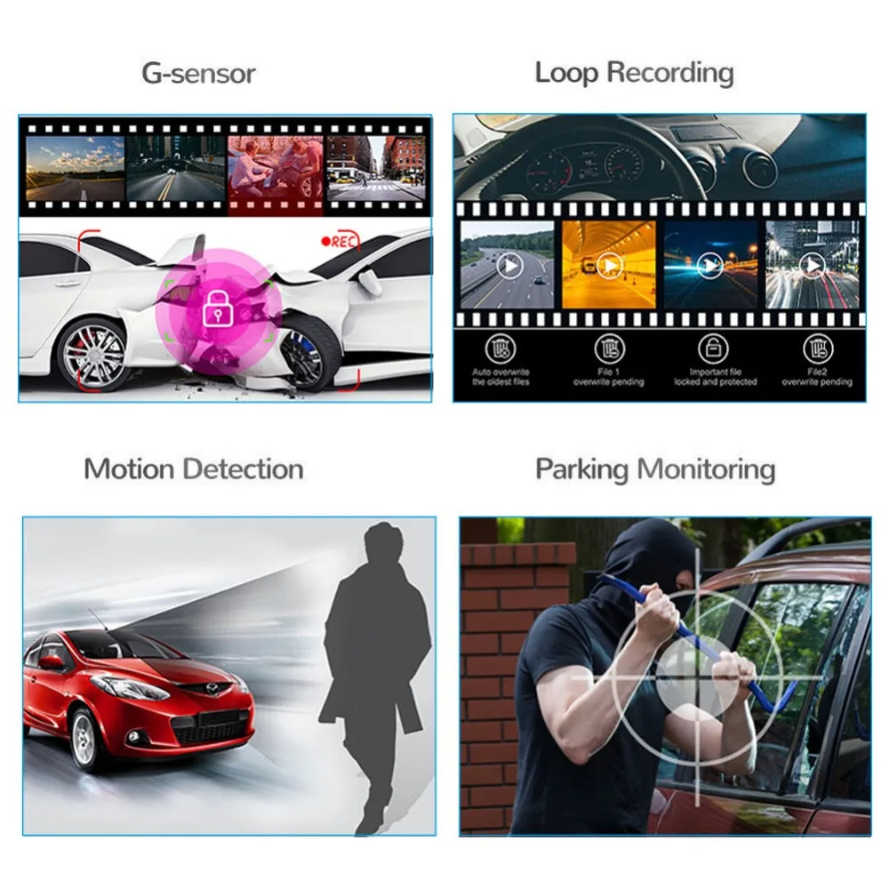 Car Dvr 4 Inch Auto Camera Dual Lens FHD 1080P Dash Cam Video Recorder With Rear View Camera Registrator Night Vision DVRs