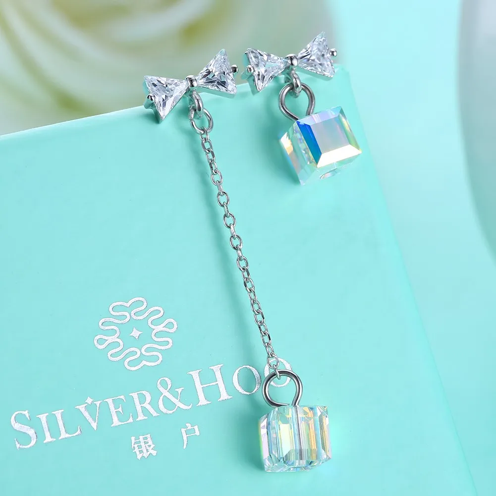 LEKANI Crystals from Swarovski 100% Sterling Silver Earrings Asymmetric Irregular Cubes Pure | Украшения и аксессуары