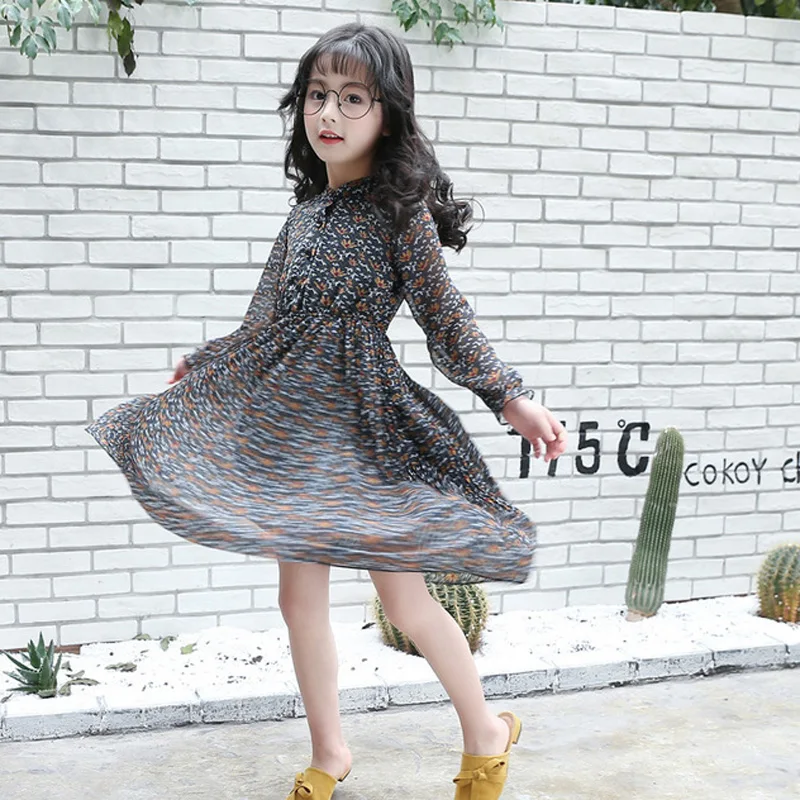 Girls Chiffon Dress Summer Vintage Floral Kids Dresses for Long-Sleeved Princess Teenage Clothes RT554 | Детская одежда и обувь