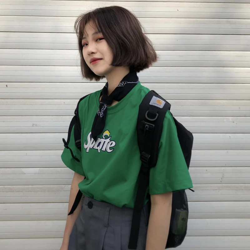 YouGeMan футболка Femme Летняя женская футболка с коротким рукавом Корейская Ulzzang Harajuku с буквенным принтом зеленые футболки женские топы