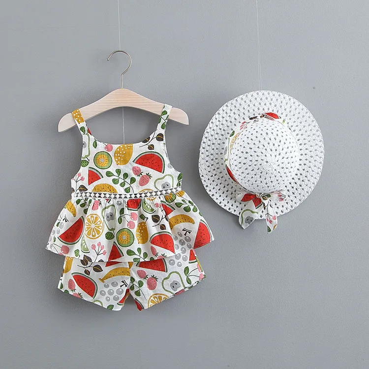 Розничная продажа детская одежда жилет с цветочным рисунком шорты и шляпа