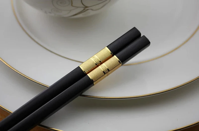 

BalleenShiny Square Chopstick Resuable China Chop Sticks Black Gold Silver Chinese Chopsticks set Household Dinnerware Cutlery