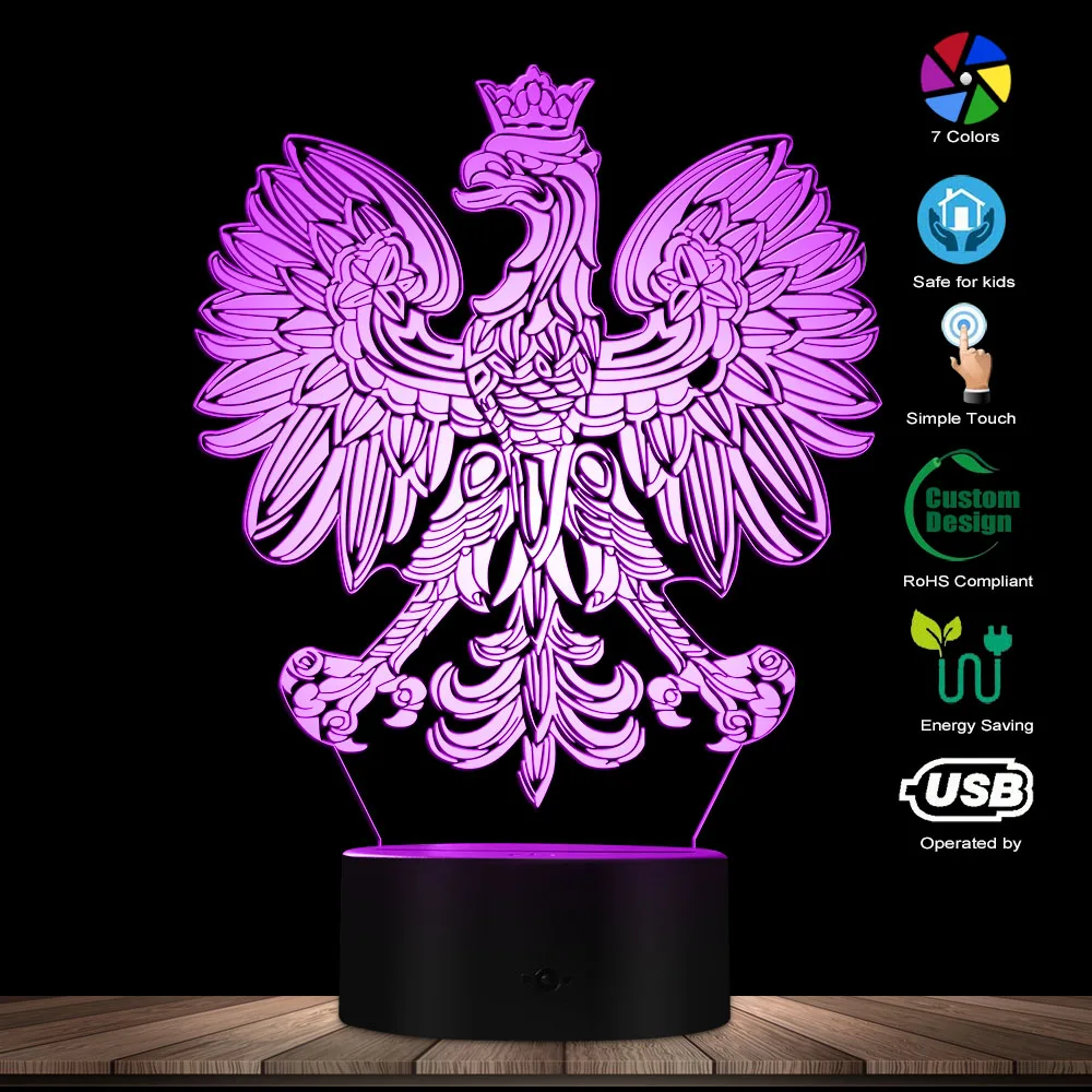 Полированный USB светильник с гербом полиска 3D Оптическая иллюзия домашний декор