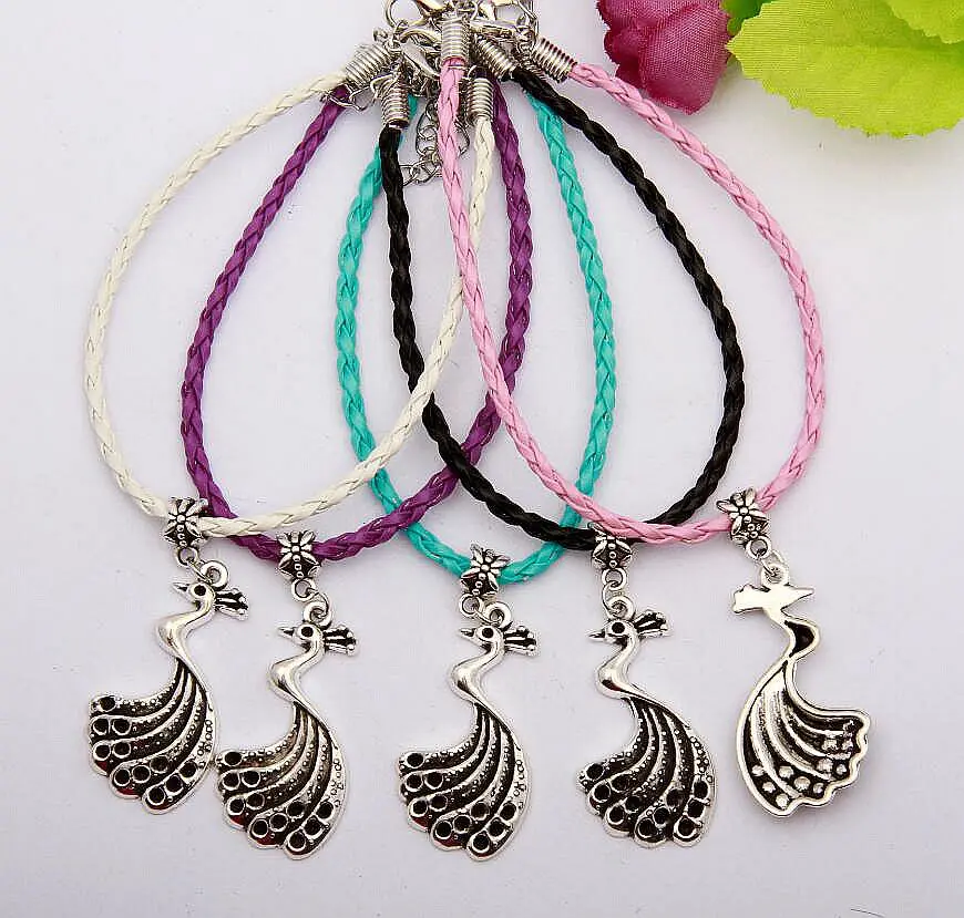 2017 Горячая 30 шт./лот старинный серебряный шарм в форме павлина кулон 20 + 5 см