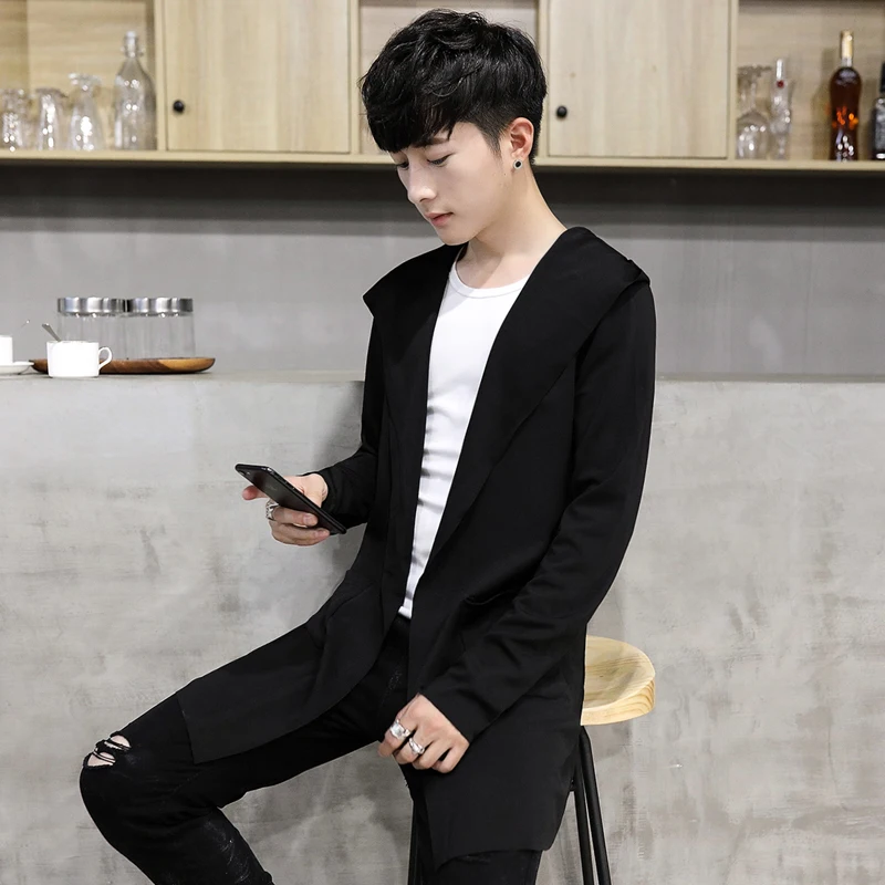 2018 Autumn New Arrival Men Windbreaker Fashion Solid Color Handsome Open Stitch Cloak Slim Thin Mid-length Coat | Мужская одежда